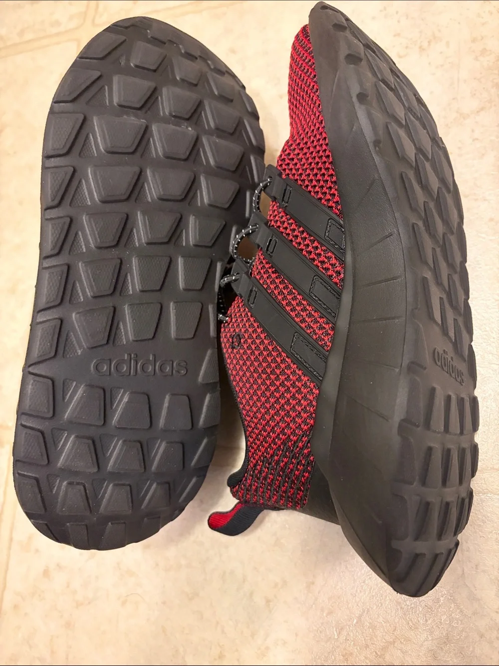 adidas Red and Black Knit Slip-On Sneakers
